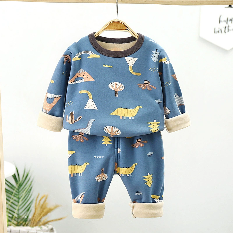 Demi-season children's fleece autumn set, long-sleeve, warm thermal underwear for men and women