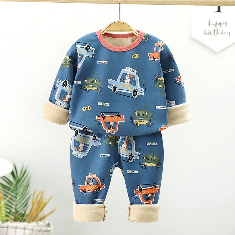 Demi-season children's fleece autumn set, long-sleeve, warm thermal underwear for men and women