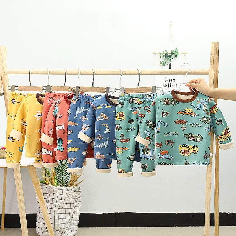 Demi-season children's fleece autumn set, long-sleeve, warm thermal underwear for men and women