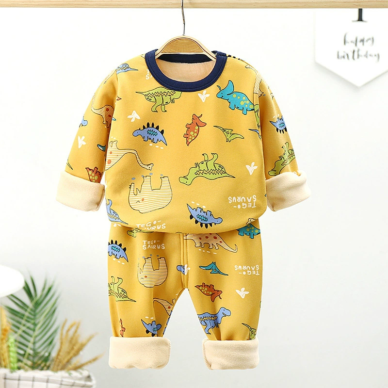 Demi-season children's fleece autumn set, long-sleeve, warm thermal underwear for men and women