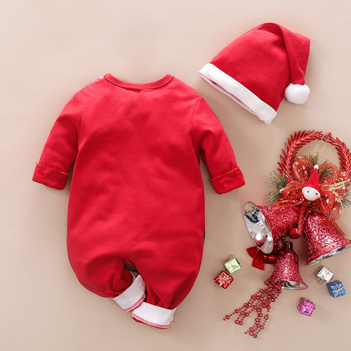 Baby Christmas one-piece suit Autumn style cross-border New Year crawling suit cotton long-sleeved hooded top clothing