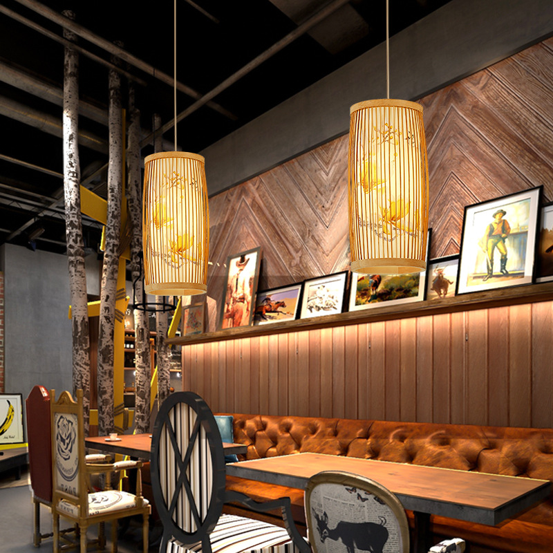 Lámpara de bambú de estilo chino pastoral Zen cama y desayuno restaurante olla caliente restaurante lámpara Casa de Té de estilo japonés balcón lámpara de linterna de Bambú