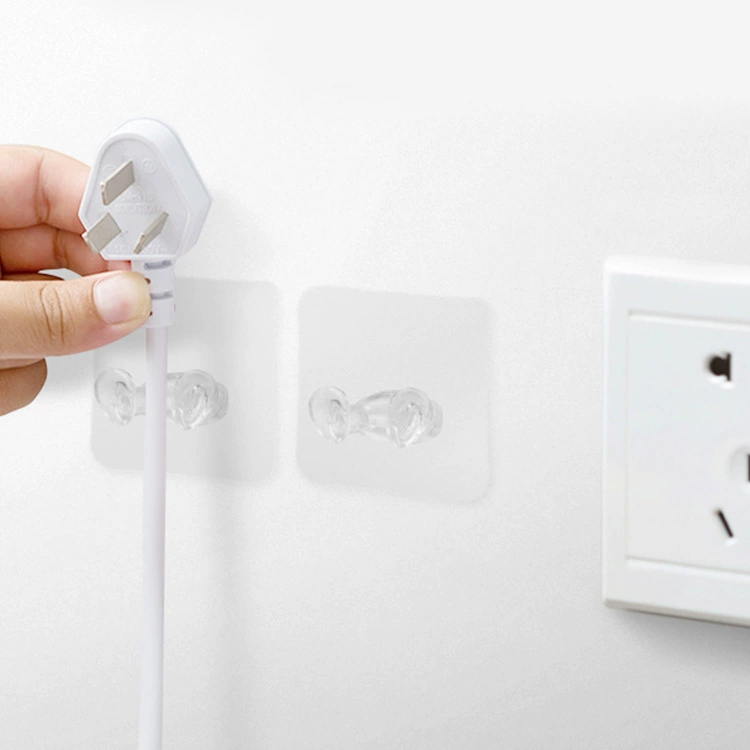 Прозрачный крючок для вилки питания, без перфорации, бесследный клейкий крючок для хранения, крючок для кронштейна для проводной вилки оптом