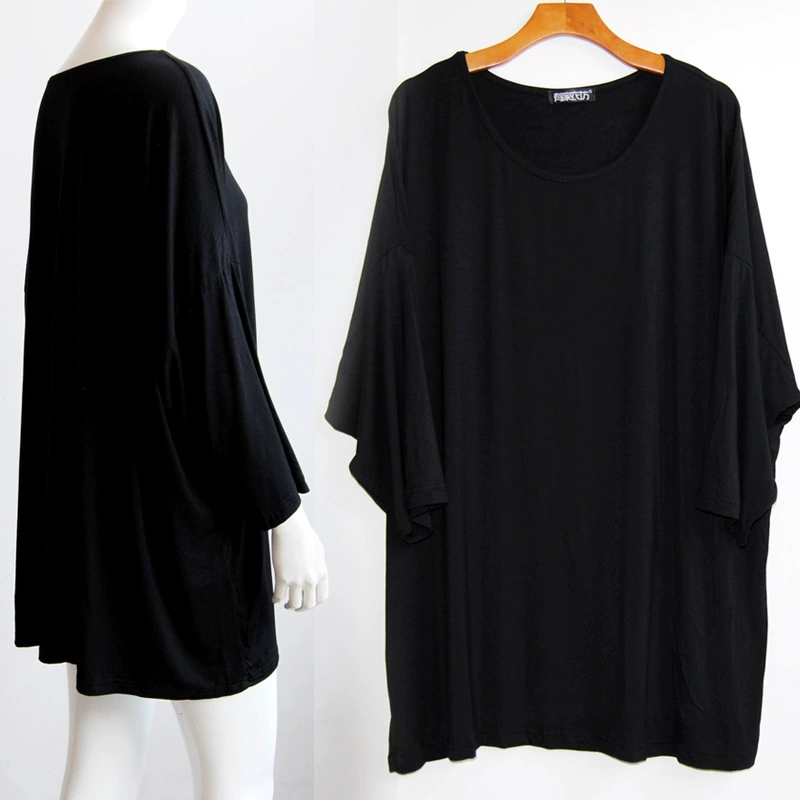 Chubby Girl плюс размер модальной свободной рубашки с длинным рукавом летучая мышь для женщин платье футболка