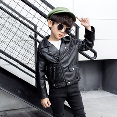 Children's Men and Women's Leather Jacket Collar Kids Motorcycles Outerwear 2024 Spring and Autumn New Korean Version Middle and Small Children Stylish Jacket