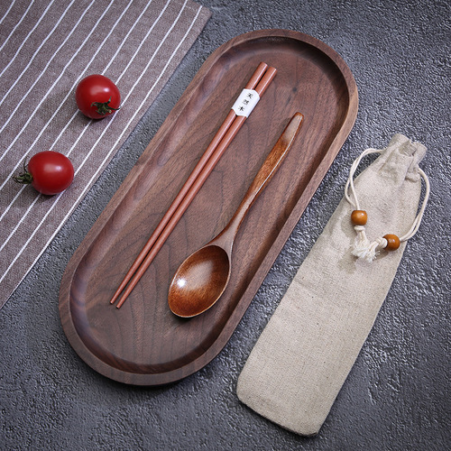 Japanese creative portable spoon, chopsticks and fork three-piece set Internet celebrity Western food gift tableware wooden spoon new string-wrapped chopsticks