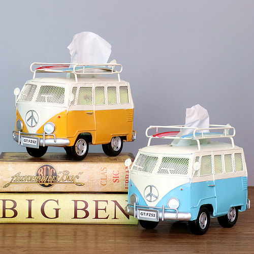 Retro iron art creative industrial style bus tissue box home living room desktop decoration restaurant paper box display