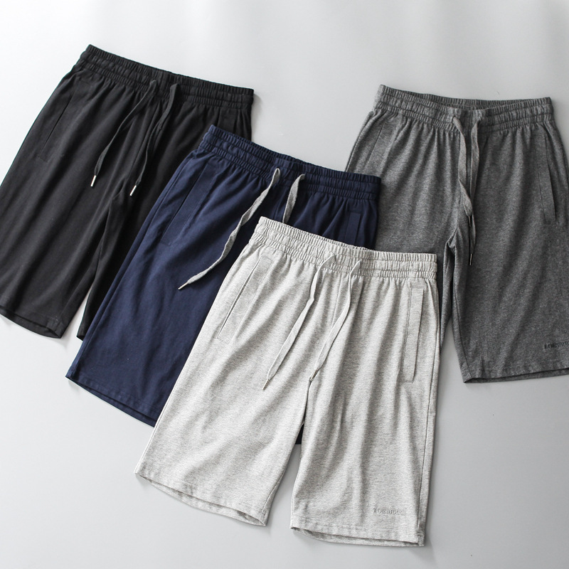 Comfortable and skin-friendly, embroidered with small strings of letters, 100% cotton, breathable, solid color, summer style men's shorts, thin and mid-length.
