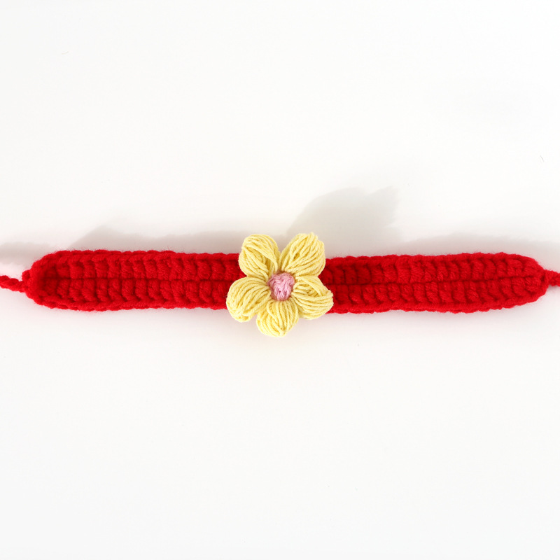 Amazon transfronterizo crochet hecho a mano lana flores gatos perros collar ajustable collar de cereza