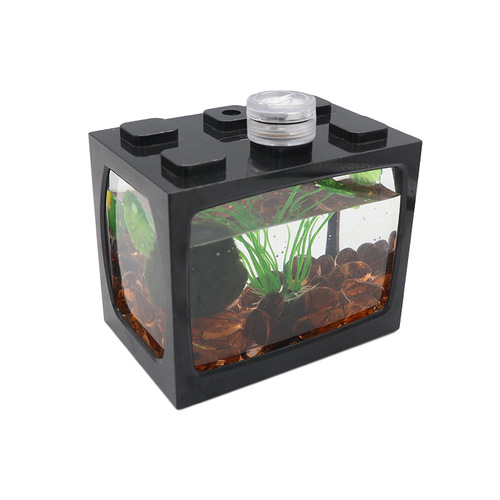 New acrylic fish tank transparent creative table area wooden betta tank LED light mini small landscaping aquarium