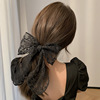 White ponytail with bow, hairgrip, hair accessory, simple and elegant design, Chanel style, internet celebrity