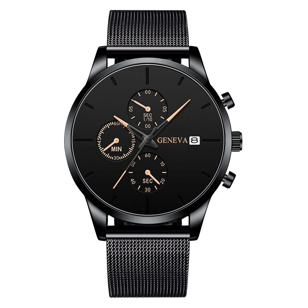 Factory Direct Supply of New Men's Watches, Hot Selling Trendy and Fashionable Fake Three-Eye Men's Mesh Strap Calendar Watches for Dropshipping