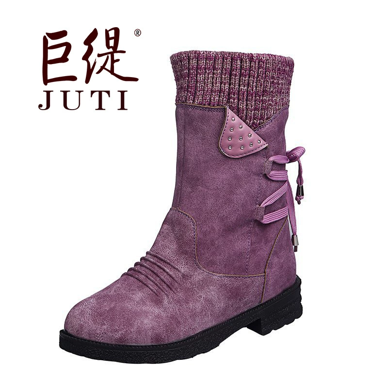 Juti в наличии шерстяные сапоги 2021 Новые осенне-зимние пожелания в стиле ретро внешняя торговля 35-43 женские кожаные сапоги больших размеров