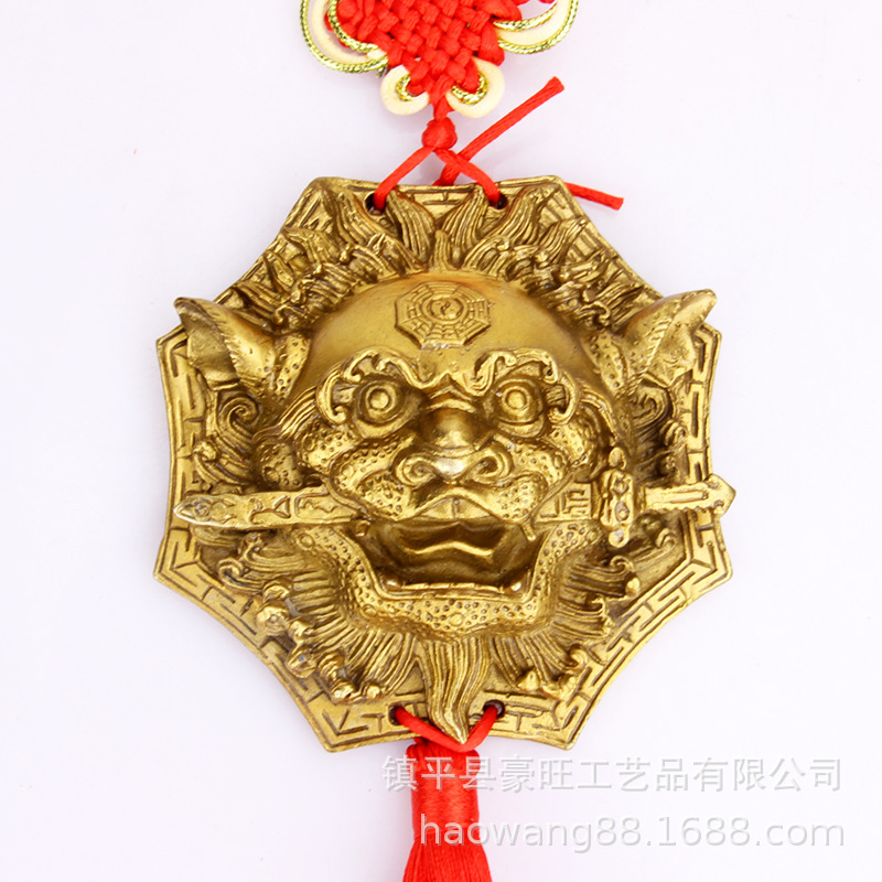 狮咬剑纯黄铜铜狮子挂件八卦镜虎头牌兽头睚眦摆件家居礼品