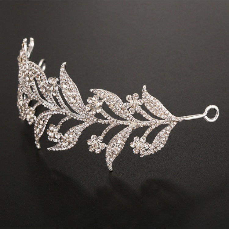 Bridal Crown Headwear Alloy Inlaid White Rhinestone Fashion Korean Bridal Crown Leaf Shape Wedding Accessories