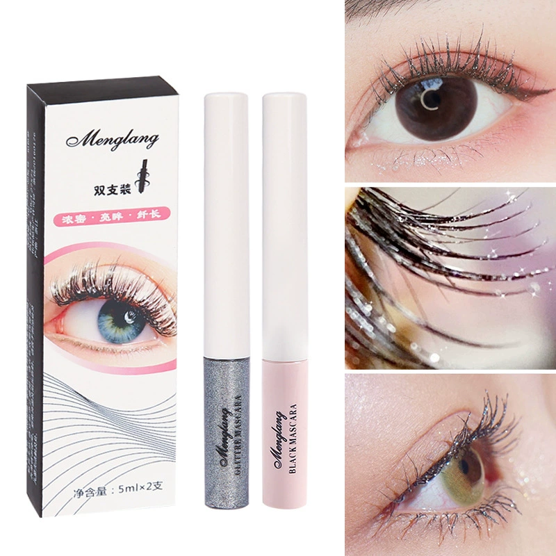 Быстросохнущая тушь для ресниц на фрагментированной алмазной основе, не размазывается, черный набор, с блестками, стойкое закрепление макияжа.