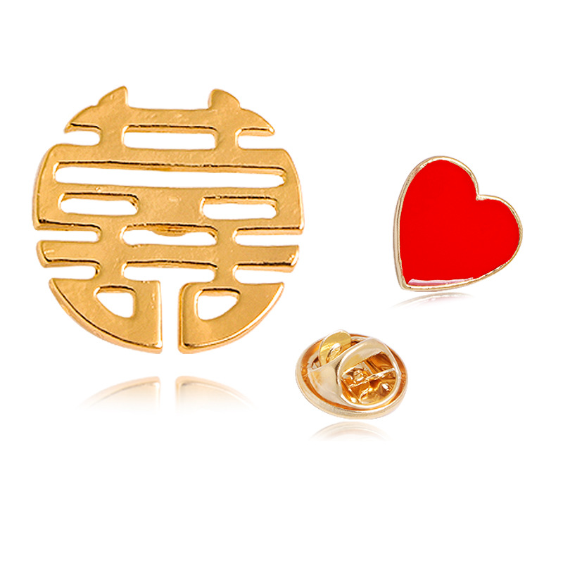 Doble Xi carácter broche redondo boda amor insignia collar hebilla joyería novio novia broche de boda accesorios de la boda