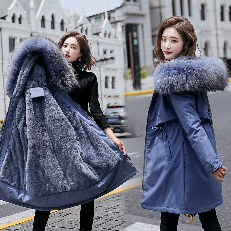 Plus Size Parka 100kg Women's Coat with Large Fur Collar, Korean Style Fleece-Lined, Waist-Cinching, Warm Cotton Jacket for Women, Trendy Plus Size Parka 100kg Women's Coat with Large Fur Collar, Korean Style Fleece-Lined, Waist-Cinching, Warm Cotton Jacket for Women, Trendy