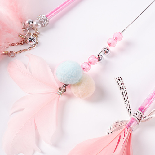 Funny cat stick, large string of feathers, three-piece set, bell and hair ball set, funny cat toys, bite-resistant pet supplies
