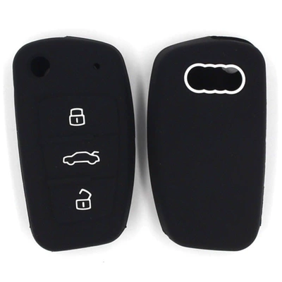 Silicone Sleeve for Audi Folding 3 Keys Car Key Set Audi Soft Lock Key Case Remote Control Sheath (Static Rod/Key Bag) - black