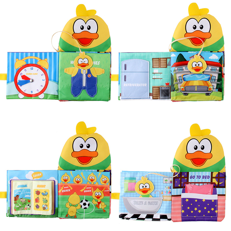 Venta caliente transfronteriza libro de tela para bebés juguete de educación temprana pequeño pato amarillo historia libro de Palma inglés animal papel sin lágrimas image 5