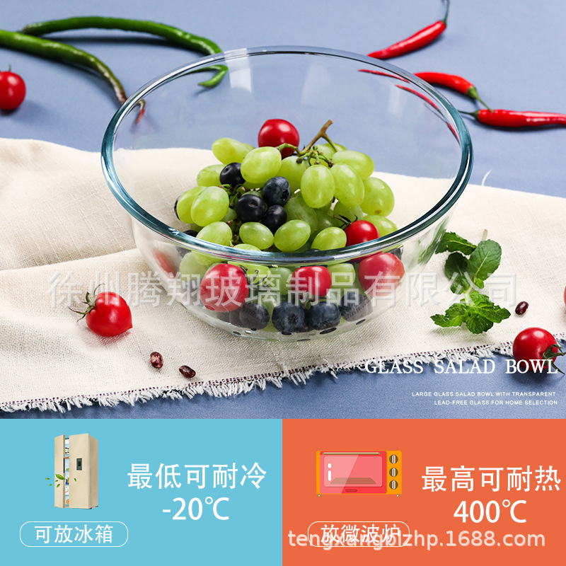 Tazón vidrio transparente grande, resistente calor, horno/microondas