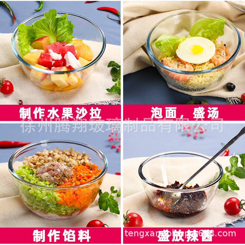 Tazón vidrio transparente grande, resistente calor, horno/microondas