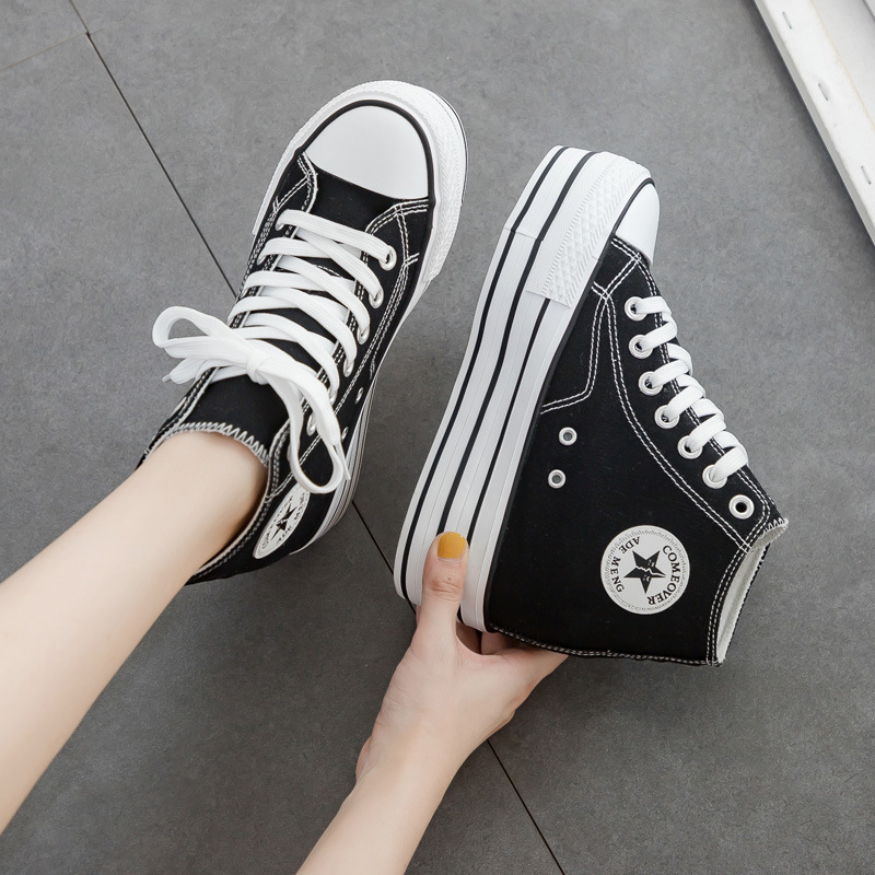 Autumn 2020 New Thick-soled High-top Inner Height 9cm Platform Cake Canvas Shoes Women's Korean-style All-match Black Shoes