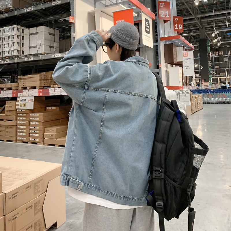 Denim abrigo de los hombres primavera y otoño nueva marca de moda ins moda suelta superior casual todo partido retro chaqueta de trabajo