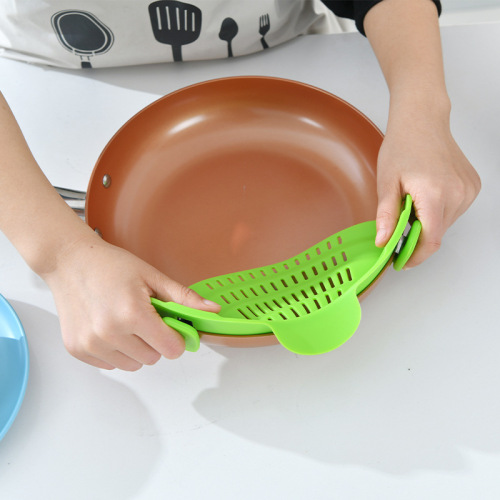Kitchen silicone pot edge drain baffle wide mouth fruit and vegetable noodle filter baffle anti-leakage slag drainer