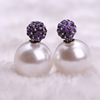 Earrings, double-sided accessory from pearl, Korean style, diamond encrusted, wholesale