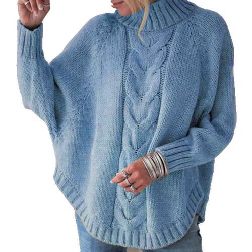 Hot sweater autumn and winter European and American loose bat-sleeve semi-high-neck sweater women's twist