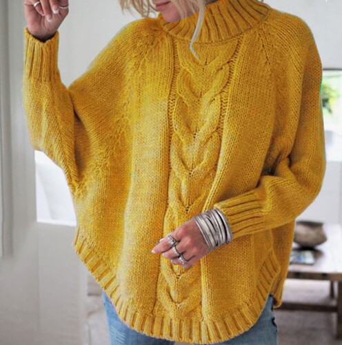 Hot sweater autumn and winter European and American loose bat-sleeve semi-high-neck sweater women's twist