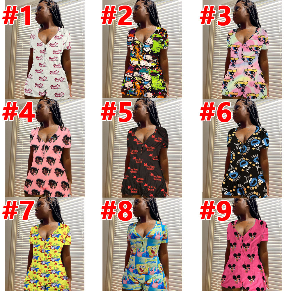 D9320 Amazon Hot Cross-border European and American Women's Casual Loose Cartoon Print Alphabet Print Home Jumpsuit