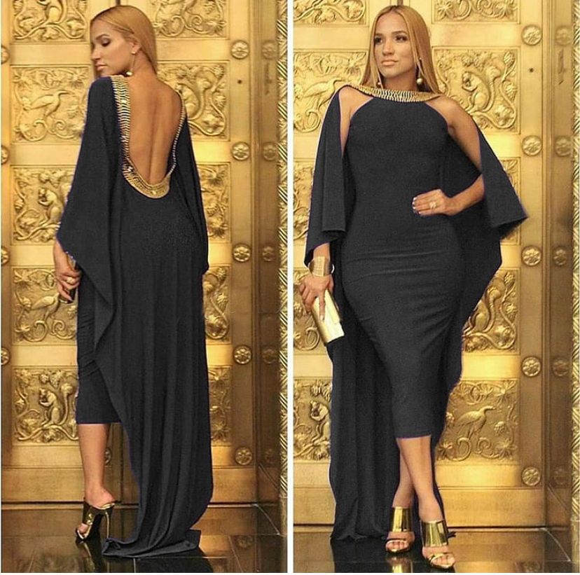 Fashionable Solid Color Backless Beaded Long Train Dress Slim Fit Elegant Design Perfect for Parties Wholesale