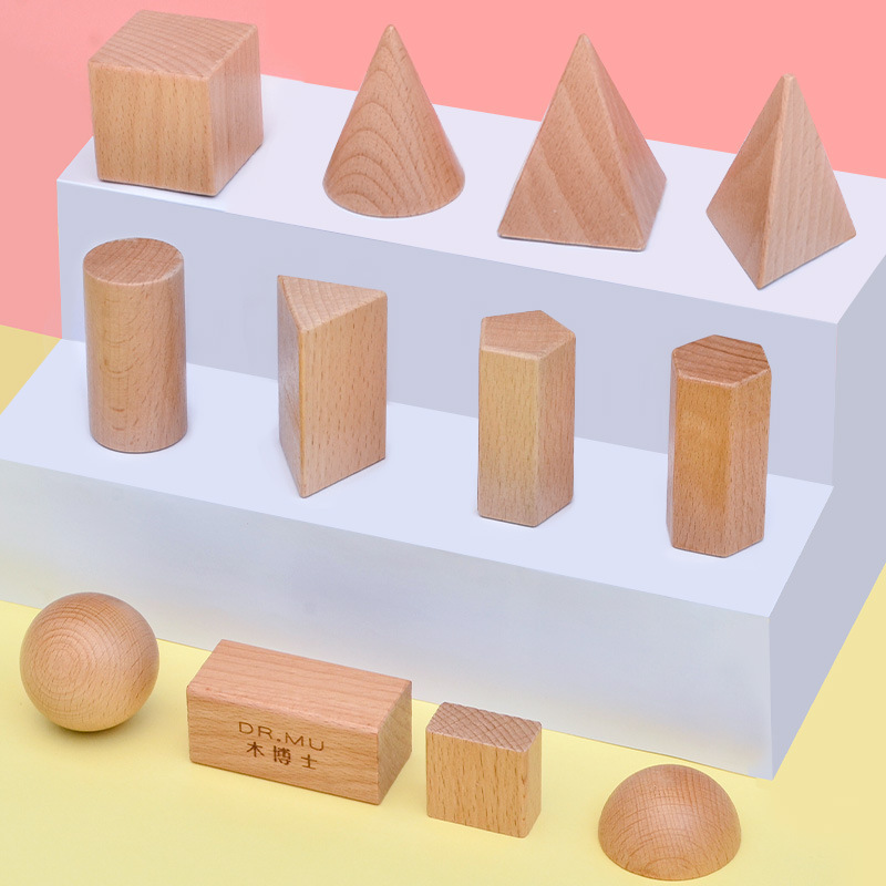 Cross-border Dr. mu wood color three-dimensional geometric model graphic building blocks online mathematics Montessori teaching aids one-piece delivery