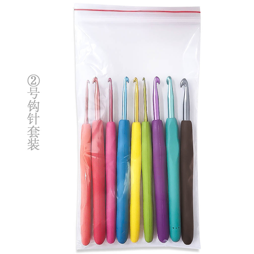 Suéter aguja tejer herramienta TPR ganchillo mango de silicona color aluminio crochet conjunto completo de 12 piezas