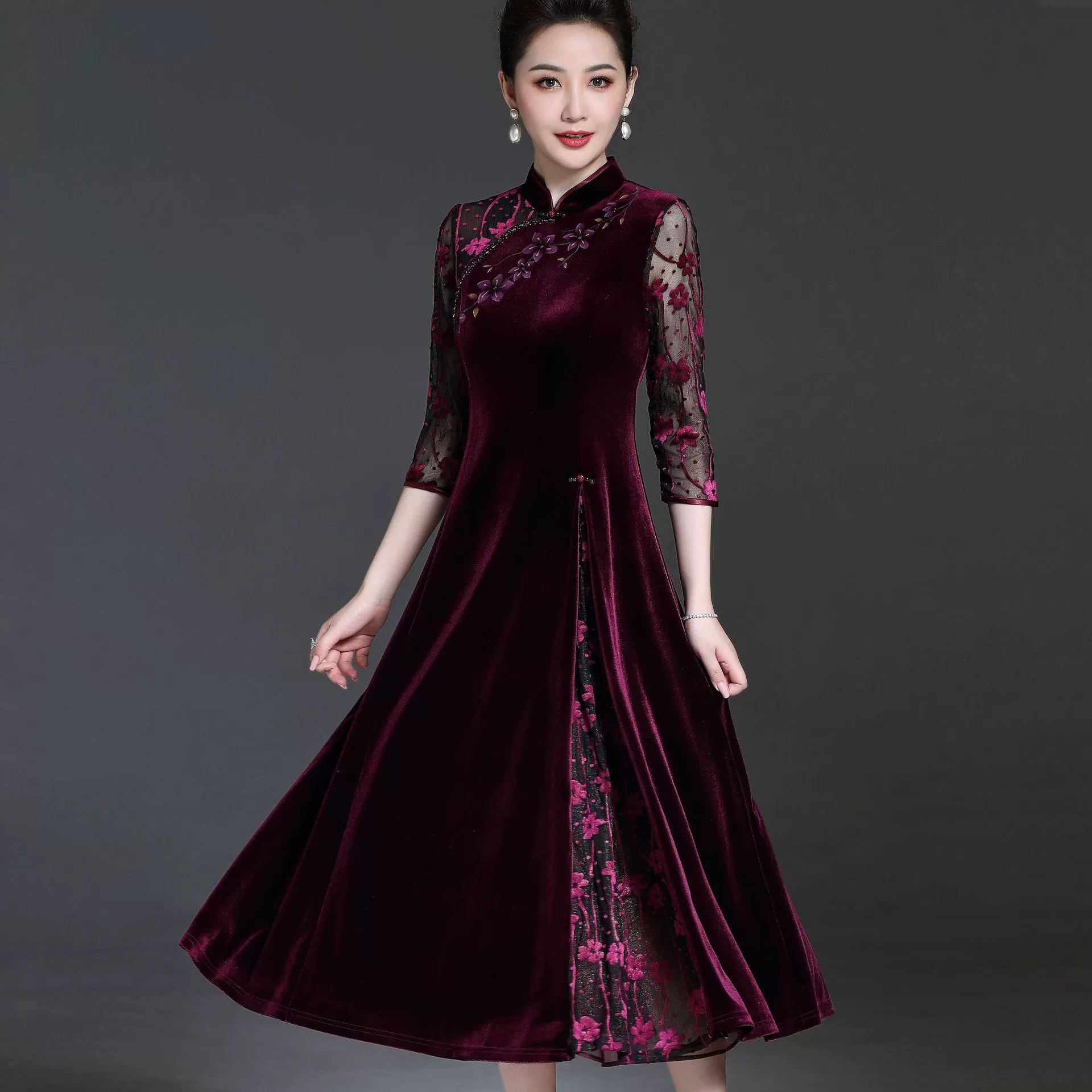 Национальный стиль ретро cheongsam мама одежда ручная роспись с цветочным принтом