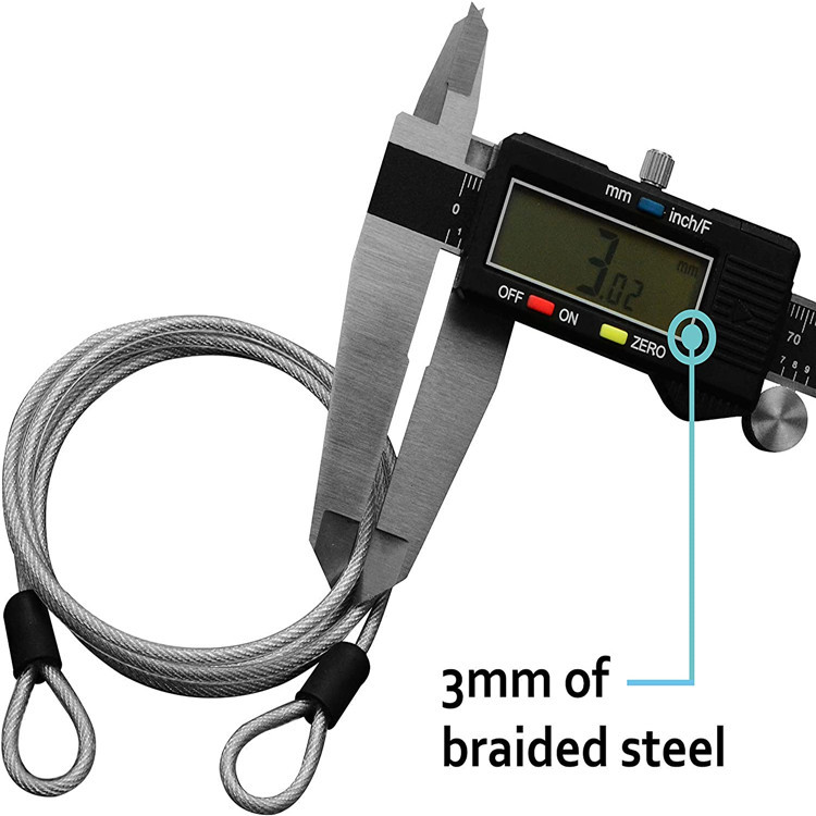 4 pies 3mm trenzado recubierto de acero cable de seguridad cerradura de equipaje cable de seguridad alambre doble anillo de seguridad cuerda de resorte image 6