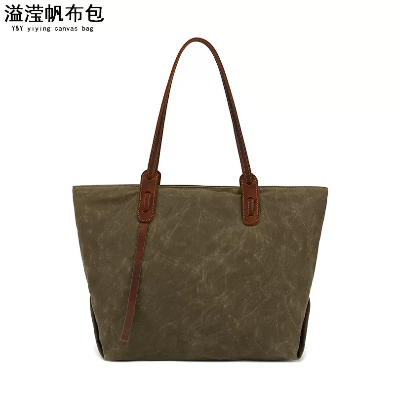 休闲油蜡帆布女式手提包 单肩斜挎包购物袋收纳包 溢滢厂家直销