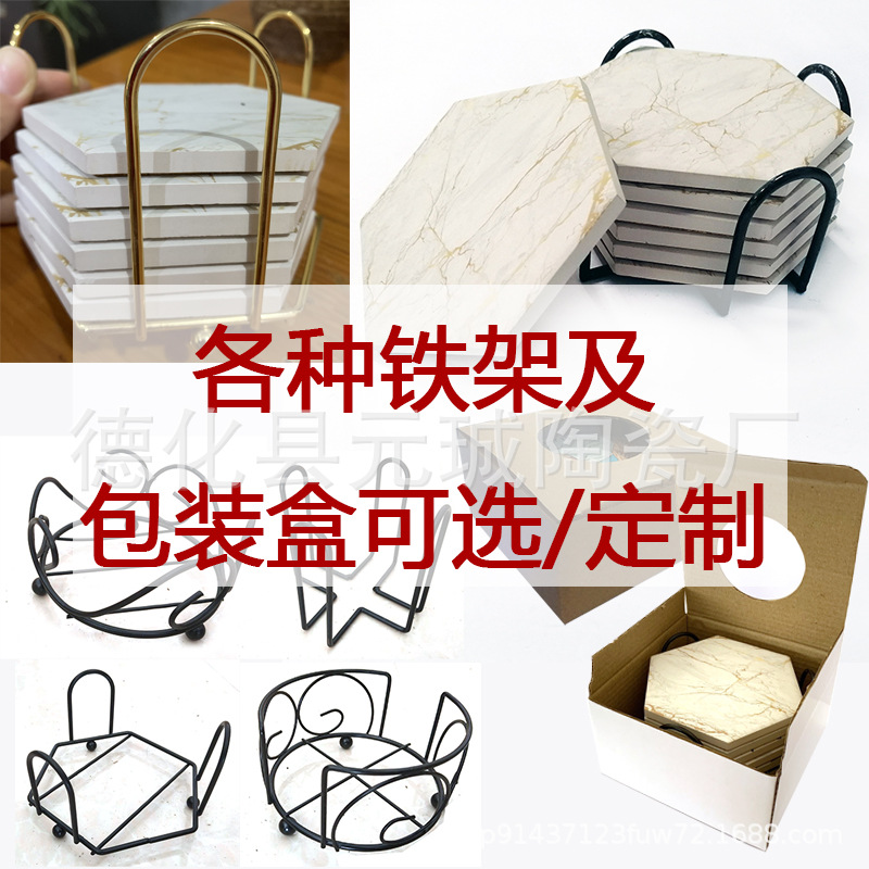 Marbling hexagonal de cerámica posavasos creativo de cerámica absorbente de suministro directo de fábrica con estera de corcho bandeja de té