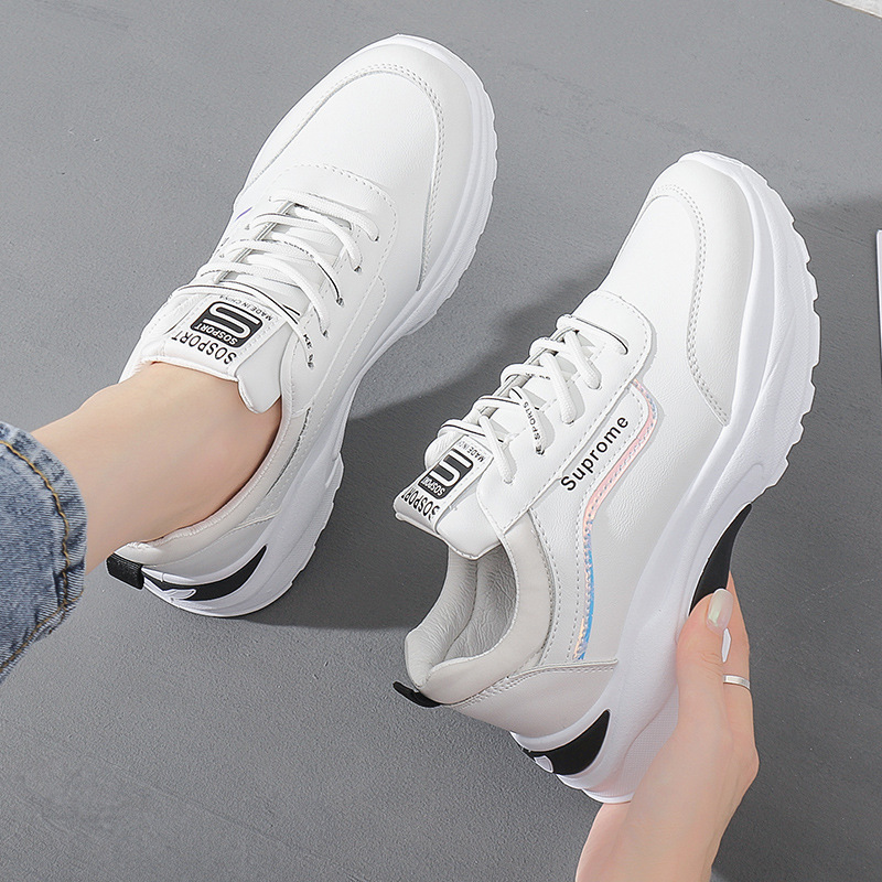 Leather Dad Shoes for Women 2026 Autumn New Style White Sneakers Versatile Korean Style Student Women's Shoes Simple Design
