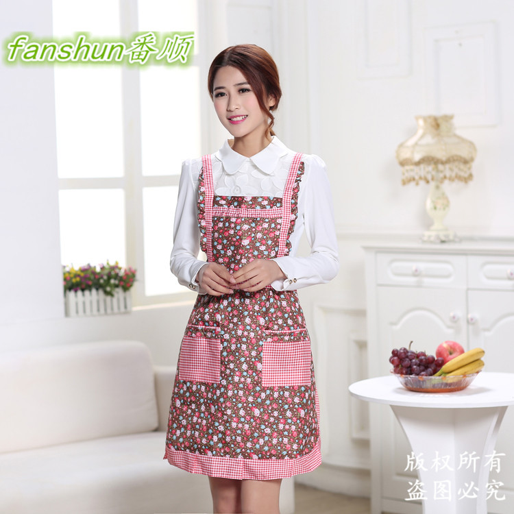 Fabricante delantal ventilador shengpai engrosada doble capa impermeable Comercio exterior coreano princesa delantal regalo personalizado publicidad delantal bolsillo de la cocina