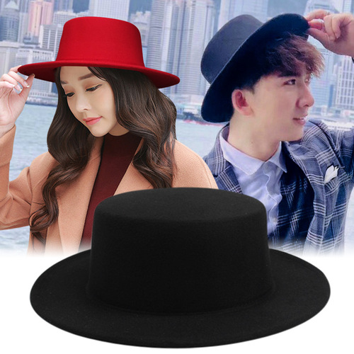 Parent-child couple flat brim hat men and women autumn and winter retro British gentleman hat flat top big brim hat women sunshade hip-hop hat
