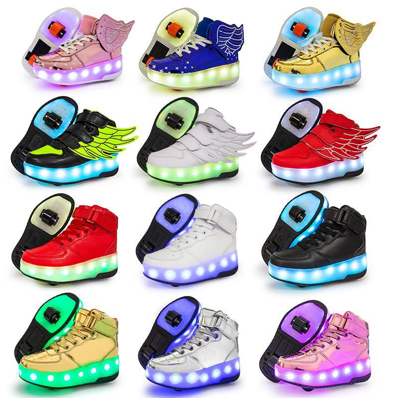 Cross-border heywalk shoes high-top children luminous shoes double wings single wings LED pulley shoes luminous shoes roller shoes