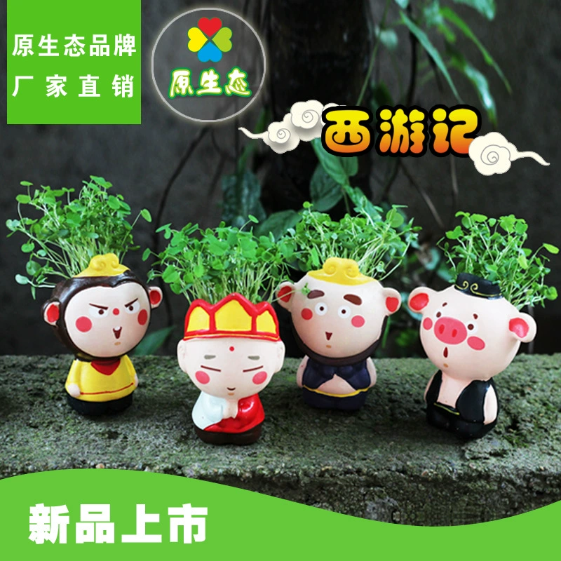 Мультфильм мини-посадка Красного керамического путешествия на Запад украшения творческие ремесла длинная голова травы кукла посадочный горшок