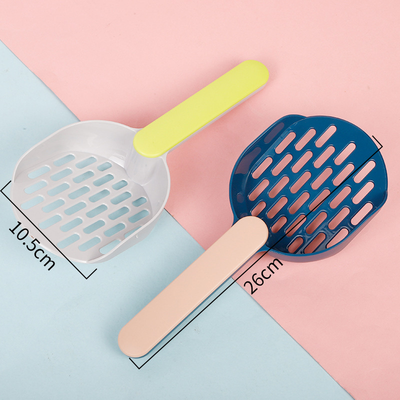 Fábrica al por mayor de gran color a juego mango de fondo plano pala de arena para gatos tofu arena para gatos agujero fino pala de mierda suministros de limpieza para mascotas