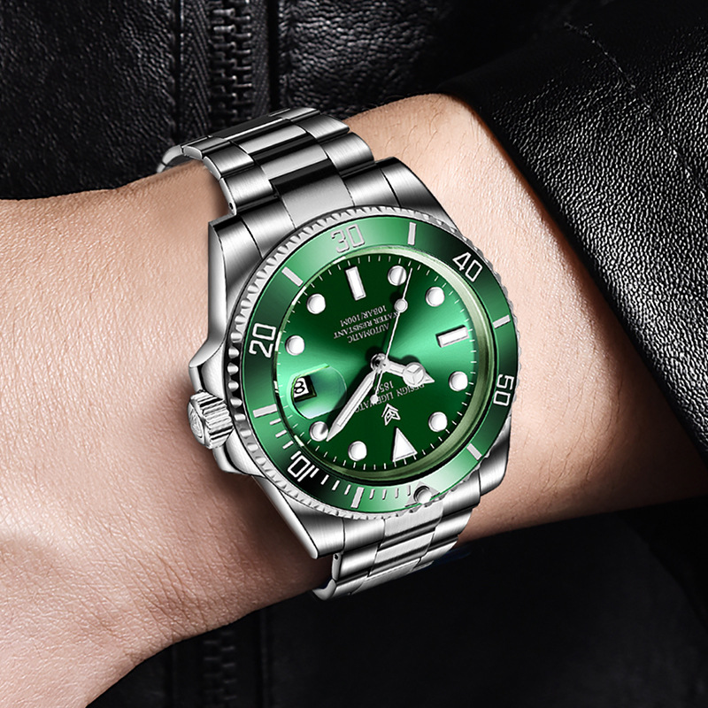 LIGE reloj de acero inoxidable para hombre reloj mecánico automático calendario agua fantasma reloj luminoso reloj de buceo 6801