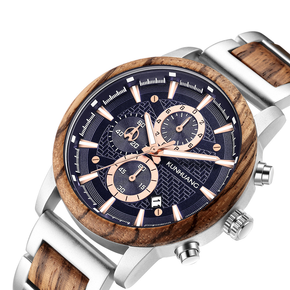 2021 Amazon Sports reloj de hombre traje de madera reloj de cuarzo calendario reloj de moda multifuncional