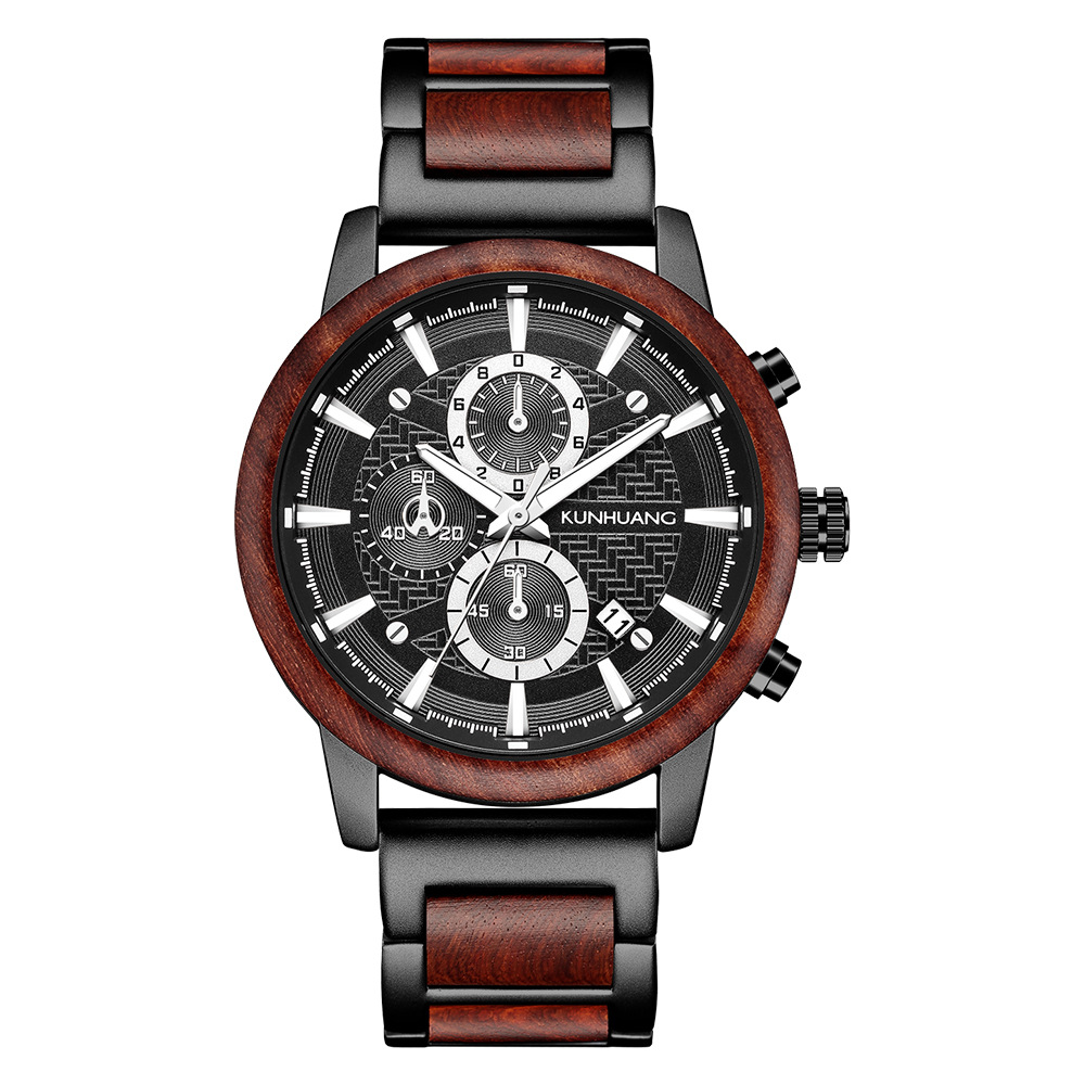 2021 Amazon Sports reloj de hombre traje de madera reloj de cuarzo calendario reloj de moda multifuncional